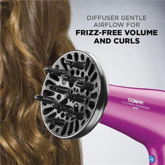 Conair Hair Dryer with Retractable Cord, 1875W Cord-Keeper Blow Dryer,Pink - Picture 6 of 8